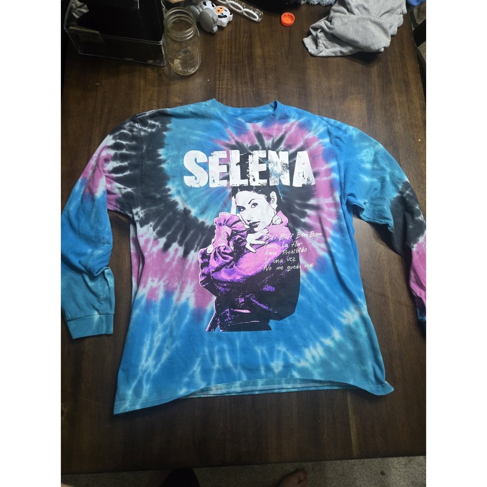 Selena‎ Tie Dye Long Sleeve Shirt XL Official Merch Graphic Tee Blue Pink